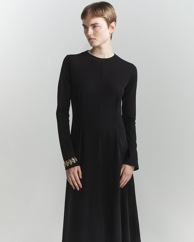 0053 long jersey dress with seam detail